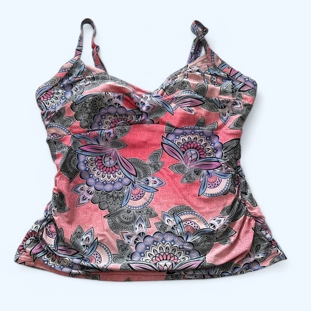 Plus Size Floral Pink and Purple Tankini Top